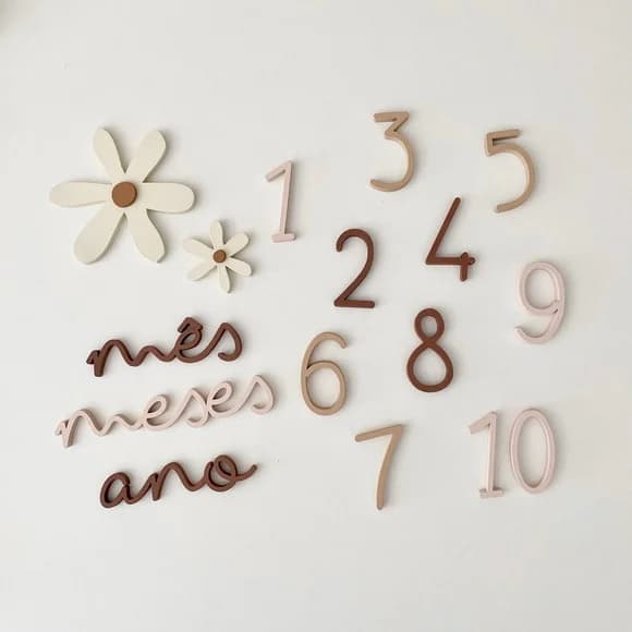 Kit Mesversário MDF 15 Peças - Margaridas - Cenário para Fotos Bebê - Pronta Entrega