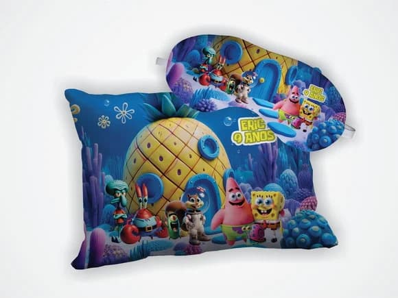 Kit Almofada 18x28cm + Mascara de Dormir Bob Esponja