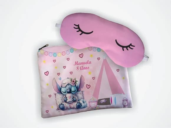 Lembrancinha Kit Necessaire + Mascara Festa do Pijama Stitch