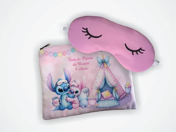 Lembrança Kit Necessaire+ Mascara Festa Pijama Stitch Angel