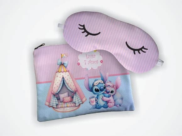 Lembrancinha Kit Necessaire + Mascara Festa do Pijama Stitch