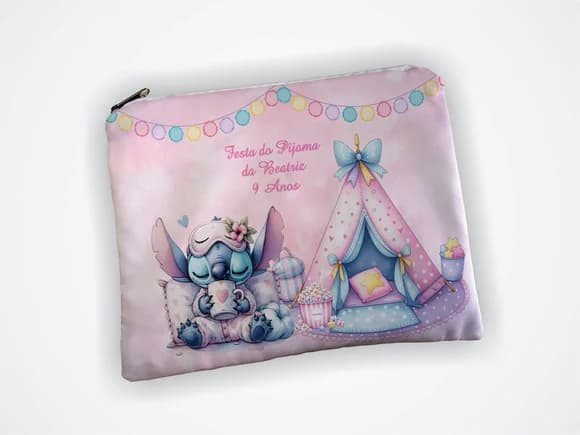 Lembrancinha Necessaire 19x13cm Festa Pijama Stitch e Angel