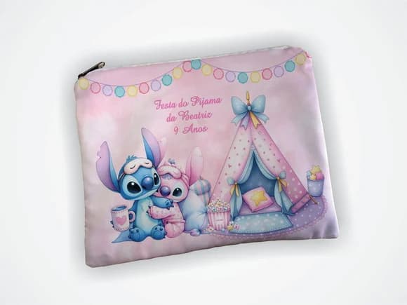 Lembrancinha Necessaire 19x13cm Festa Pijama Stitch e Angel
