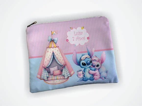 Lembrancinha Necessaire 19x13cm Personalizada Stitch e Angel