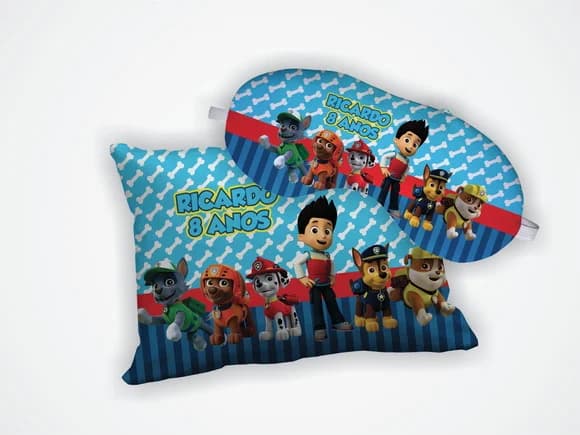Kit Mini Almofada 18x28cm +mascara de Dormir Patrulha Canina