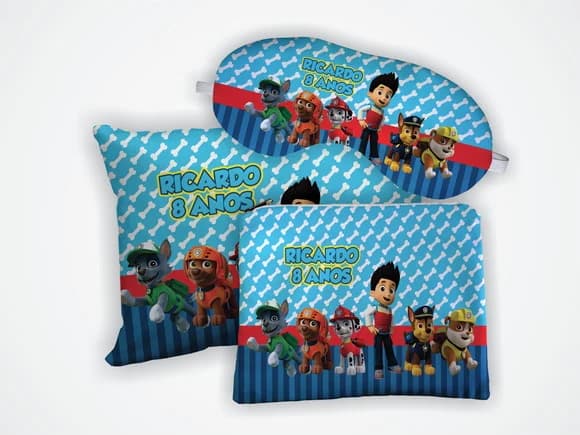 Kit Mini Almofada 18x28 +mascara +necessaire Patrulha Canina