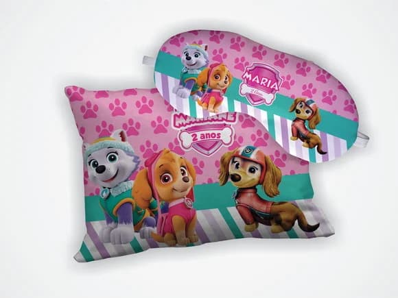 Kit Mini Almofada 18x28cm +mascara de Dormir Patrulha Canina