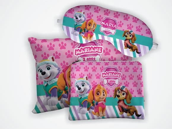 Kit Mini Almofada 18x28 +mascara +necessaire Patrulha Canina