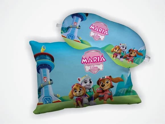 Kit Mini Almofada 18x28cm +mascara de Dormir Patrulha Canina