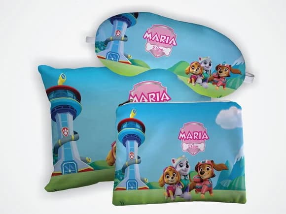 Kit Mini Almofada 18x28 +mascara +nécessaire Patrulha Canina