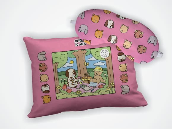 Kit Mini Almofada 18x28cm + Mascara de Dormir Bobbie Goods