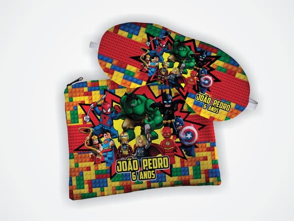 Kit Lembrancinha Necessaire + Mascara Lego Super Heróis
