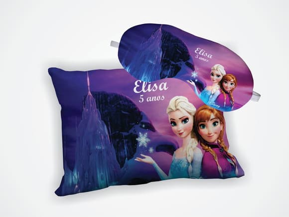 Kit Mini Almofada 18x28cm + Mascara de Dormir Frozen