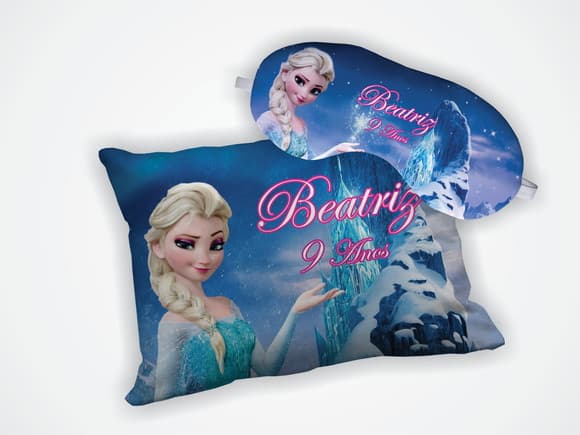Kit Mini Almofada 18x28cm + Mascara de Dormir Frozen