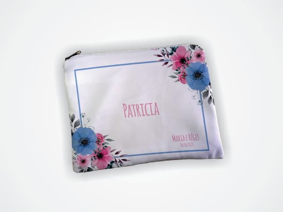 Necessaire 19x13cm Madrinha Floral Azul e Rosa