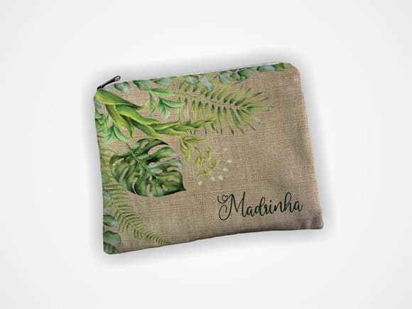 Necessaire 19x13cm Madrinha Folhas Verdes