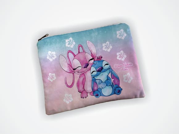 Lembrancinha Necessaire 19x13cm Personalizada Stitch e Angel