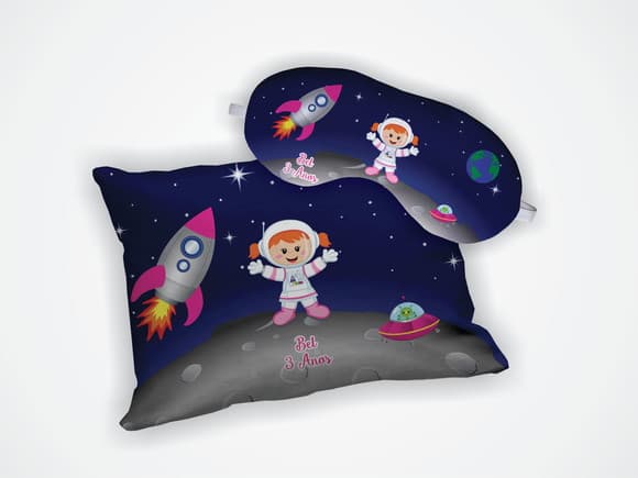 Kit Almofada 18x28cm + Mascara de Dormir Astronauta