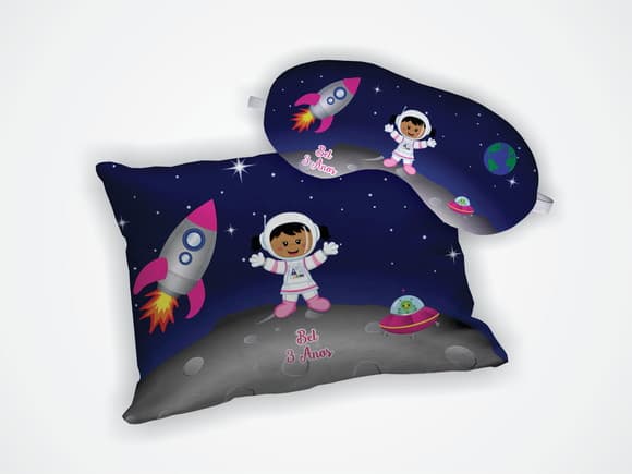 Kit Almofada 18x28cm + Mascara de Dormir Astronauta