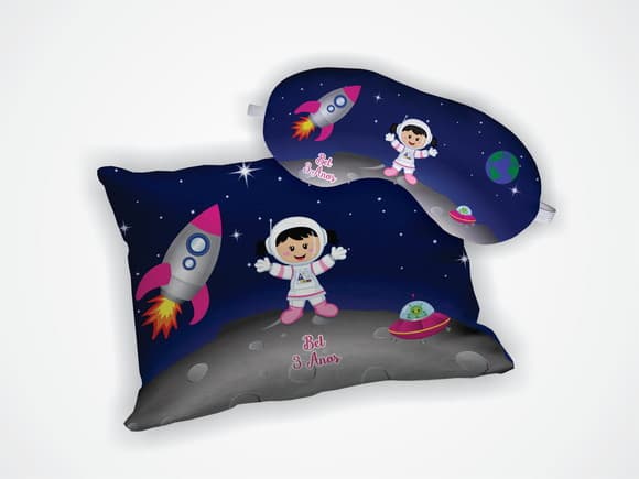 Kit Almofada 18x28cm + Mascara de Dormir Astronauta