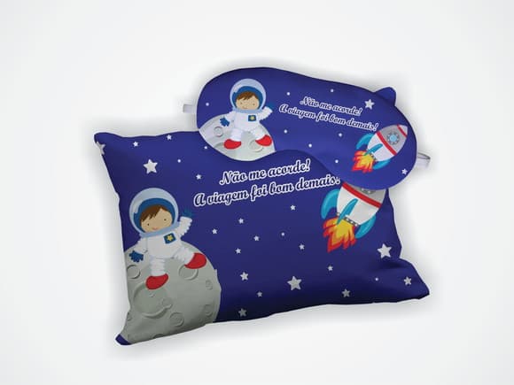 Kit Almofada 18x28cm + Mascara de Dormir Astronauta