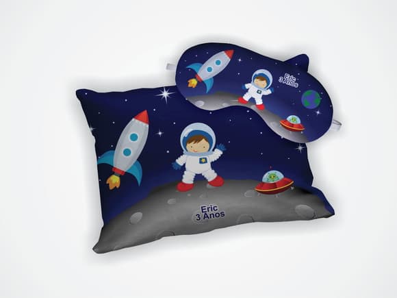 Kit Almofada 18x28cm + Mascara de Dormir Astronauta