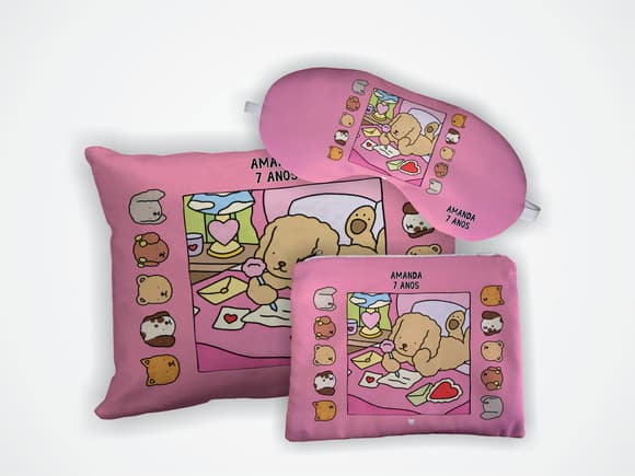 Lembrança Kit Almofada 18x28+mascara+nécessaire Bobbie Goods