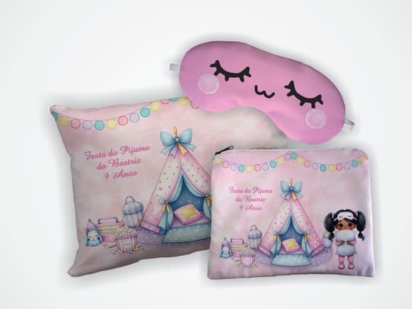 Kit Almofada 18x28cm + Mascara + Nécessaire Festa do Pijama
