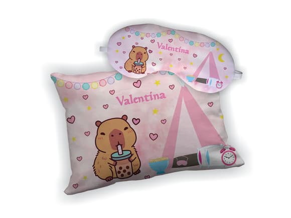 Kit Almofada 18x28cm + Mascara de Dormir Capivara
