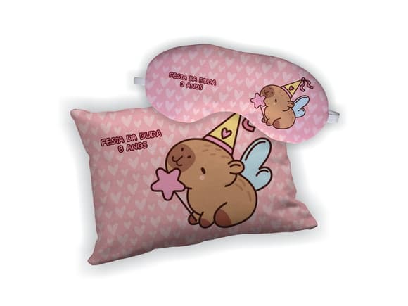 Kit Almofada 18x28cm + Mascara de Dormir Capivara