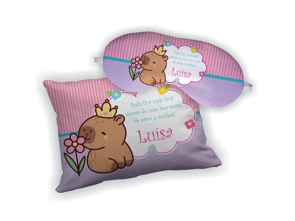 Kit Almofada 18x28cm+ Mascara de Dormir Capivara