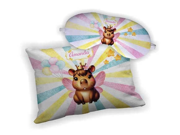 Kit Almofada 18x28cm + Mascara de Dormir Capivara