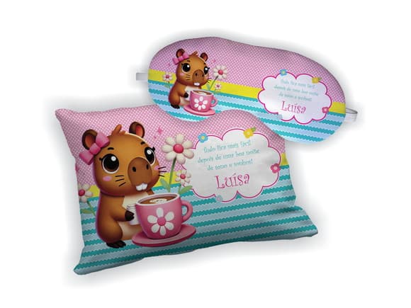 Kit Almofada 18x28cm+ Mascara de Dormir Capivara