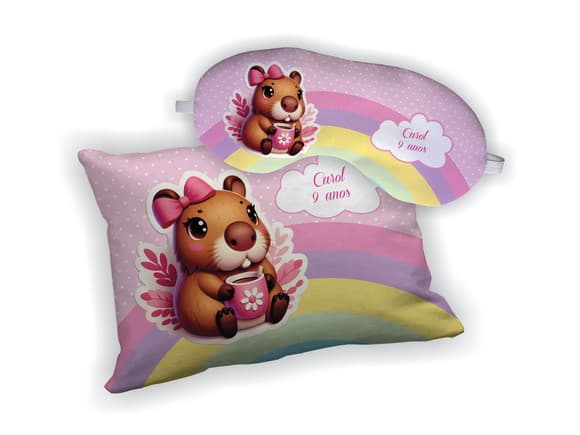 Kit Almofada 18x28cm + Mascara de Dormir Capivara