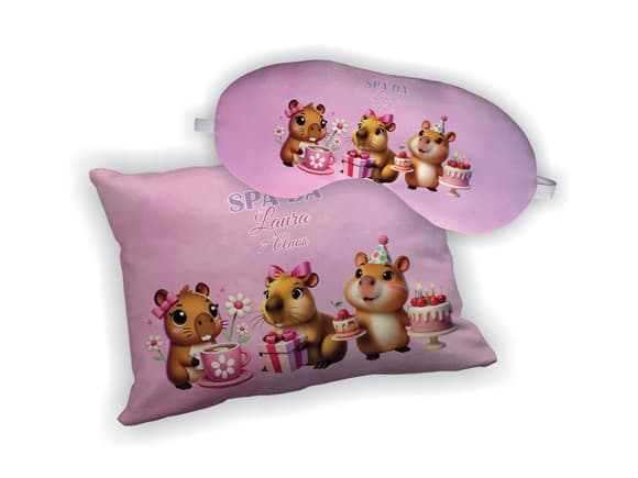 Kit Almofada 18x28cm+ Mascara de Dormir Capivara