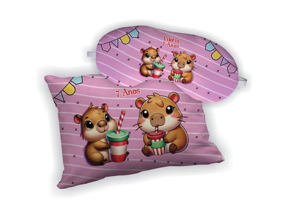 Kit Almofada 18x28cm+ Mascara de Dormir Capivara
