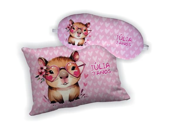 Kit Almofada 18x28cm+ Mascara de Dormir Capivara