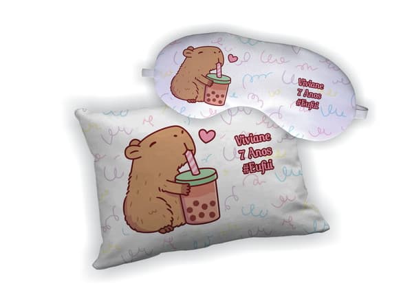 Kit Almofada 18x28cm+ Mascara de Dormir Capivara