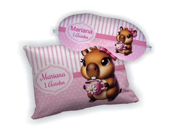 Kit Almofada 18x28cm+ Mascara de Dormir Capivara