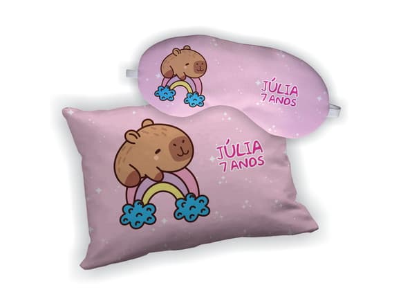 Kit Almofada 18x28cm+ Mascara de Dormir Capivara