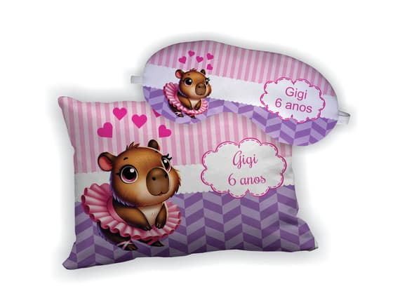 Kit Almofada 18x28cm+ Mascara de Dormir Capivara