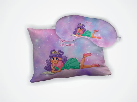 Kit Mini Almofada 18x28cm + Mascara de Dormir Princesa Amora