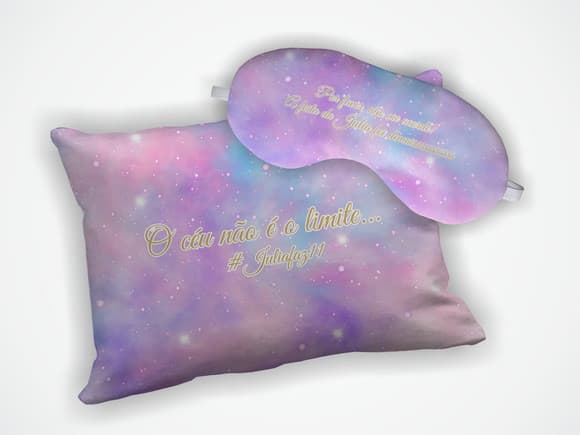 Lembrança Kit Almofada 18x28cm+mascara Dormir Galáxia Rosa