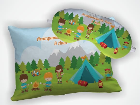 Kit Almofada 18x28cm + Mascara de Dormir Acampamento