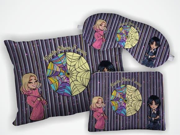 Kit Almofada 18x28cm+ Mascara + Nécessaire Wandinha