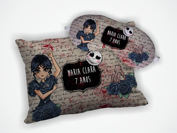 Kit Almofada 18x28cm+ Mascara de Dormir Wandinha