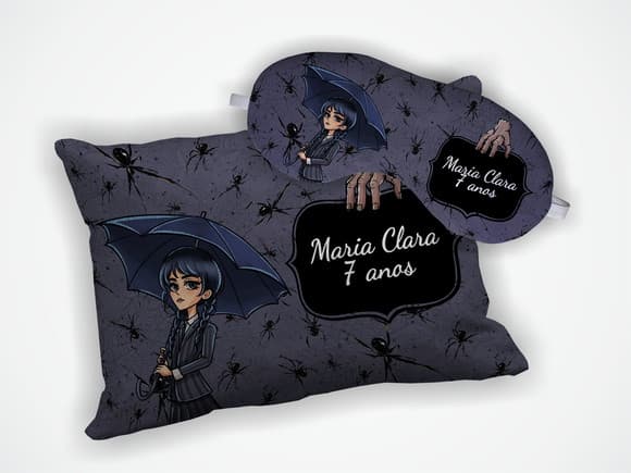 Kit Almofada 18x28cm + Mascara de Dormir Wandinha