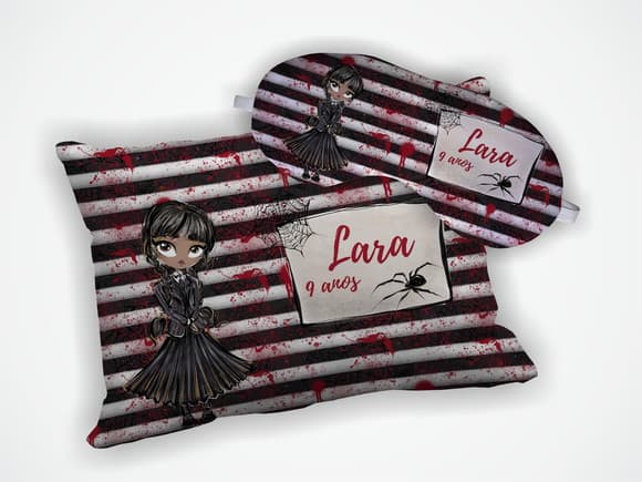 Kit Almofada 18x28cm+ Mascara de Dormir Wandinha