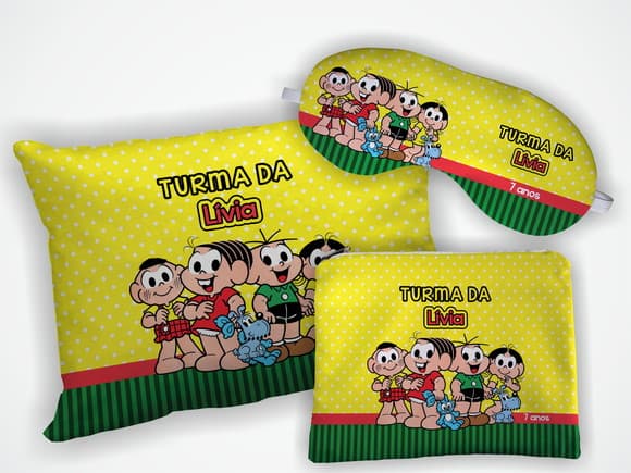 Kit Almofada 18x28cm + Mascara + Nécessaire Turma da Monica