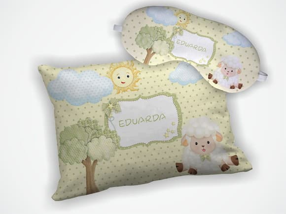 Kit Almofada 18x28cm + Mascara de Dormir Ovelha